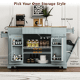 thumbnail image 4 of DTTRA 47" Kitchen Island with Hidden Trash Can Storage Cabinet, Rubber Wood Top Rolling Kitchen Cart on 5 Wheels with Power Outlet, 3 Drawers & Open Side Racks, Ideal for Home and Dining Room, Blue, 4 of 9