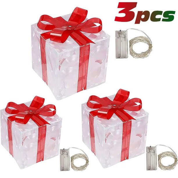 Juego de Cajas de Regalo iluminadas con LED, decoración interior y exterior con adorno y lazo, iluminación impresionante, novedad de 2024