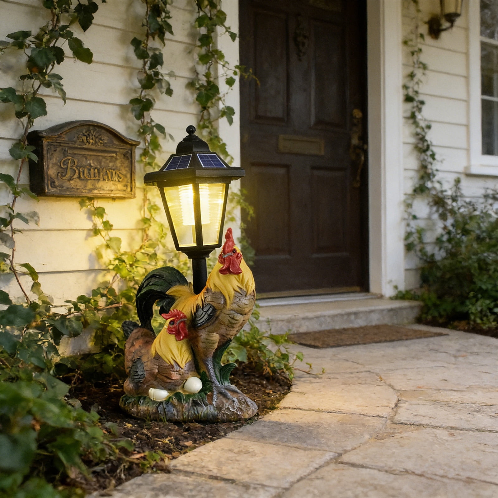 Outdoor Waterproof Solar Chicken Lamp, LED Illuminated Resin Statue, Couple Chicken Garden Light, Decor for Yard Pathway Patio Home Decoration