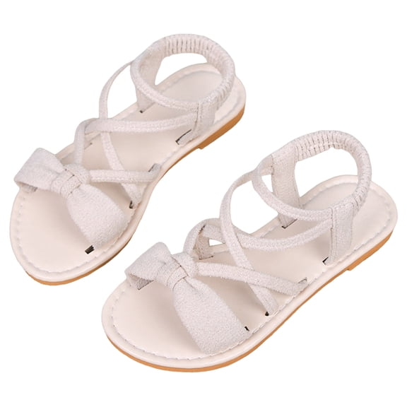 Girls Gladiator Sandals Open Toe Strappy Flat Shoes Summer Beach Vacation Dress Shoes with Elastic Ankle Strap White 8.5 Toddler