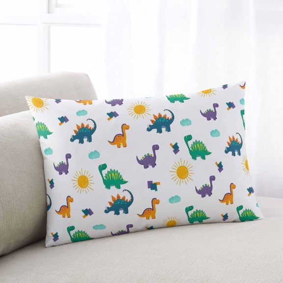 Cartoon Dinosaur Throw Pillow Covers, Watercolor Funny Cute Dino Sun Soft Breathable Pillow Cases with Invisible Zipper for Sleeping, King Size Pillowcases for Couch Bed Sofa Chair 20x36 Inches