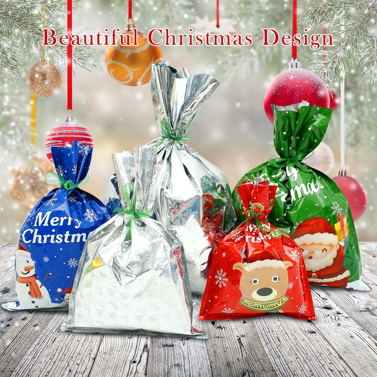 20pcs Christmas Gift Bags with Drawstring Assorted Styles Xmas Candy Bags Wraps 