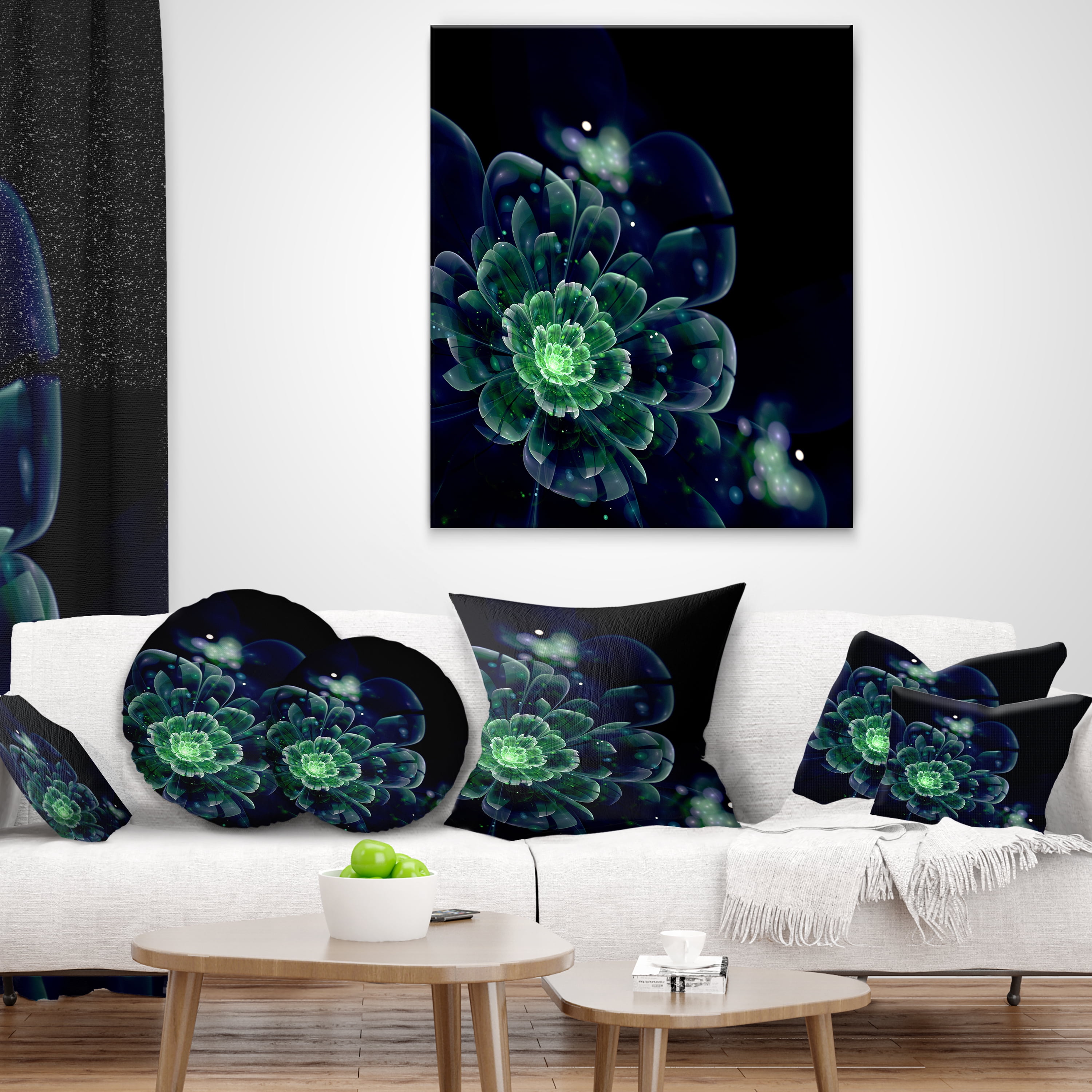 Designart Green Abstract Fractal Flower - Floral Throw Pillow - 18x18