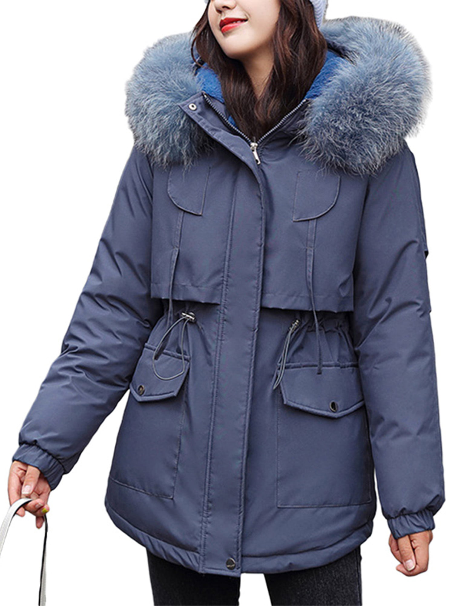 Womens Fleece Fur Coat Warm Winter Outwear Thicken Hooded Parka Overcoat Jacket 