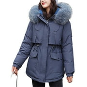 Haite Womens Hooded Coat Warm Winter Thicken Jacket Fleece Lined Parkas Overcoats