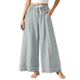 thumbnail image 3 of Thousandth Women Wide Leg Palazzo Pants Casual Cotton Elastic Drawstring High Waist Trousers With Pockets Loose Fit Vacation Beach Flowy Pants, 3 of 9