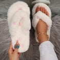 thumbnail image 2 of Wensltd Womens Memory Foam Fuzzy Slippers Indoor Flat Home Slippers Open Toe House Shoes, 2 of 9
