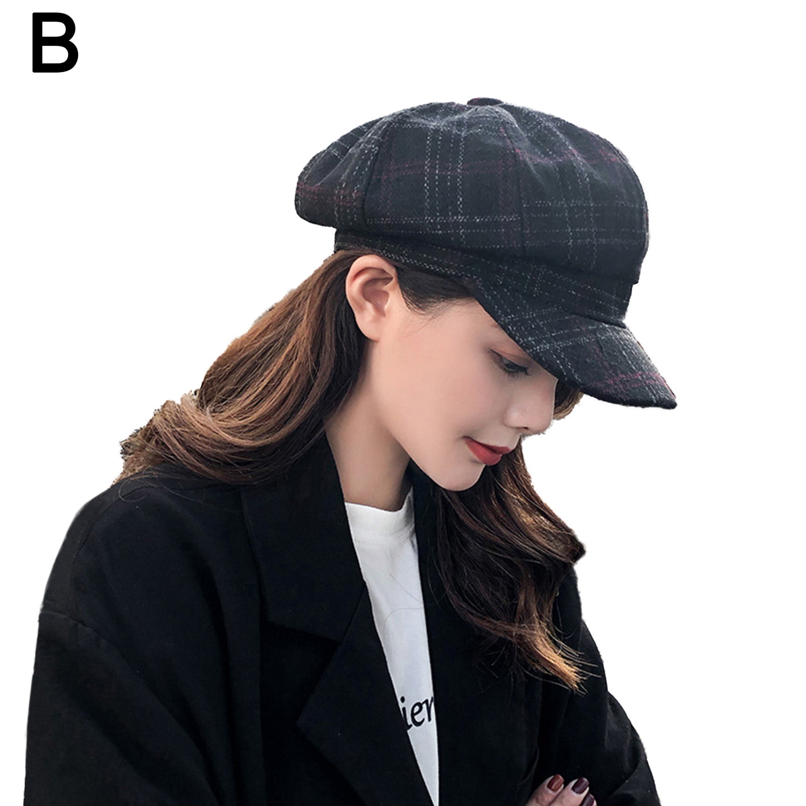Autumn Winter Plaid Warm Beret Hat 