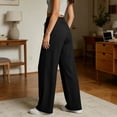 thumbnail image 7 of Women's Soft Fabric Straight Leg Pants with Pockets, Mid Elastic Waist Drawstring, Lightweight Comfortable, Casual Lounge Pants for Summer Beach Work, Womens Pants | UKHCCC,Black S, 7 of 7