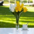 thumbnail image 2 of Enova Home 18 Heads Artificial Silk Tulips Faux Flowers Arrangement in Glass Vase with Acrylic Water for Home Office Decoration (Cream Yellow), 2 of 4
