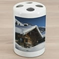 thumbnail image 1 of Winter Ceramic Toothbrush Holder, Wooden Houses on Austrian Mountains Snowy Forest Cottage Holiday Destination, Decorative Versatile Countertop for Bathroom, 4.5" X 2.7", Brown Blue White, 1 of 4