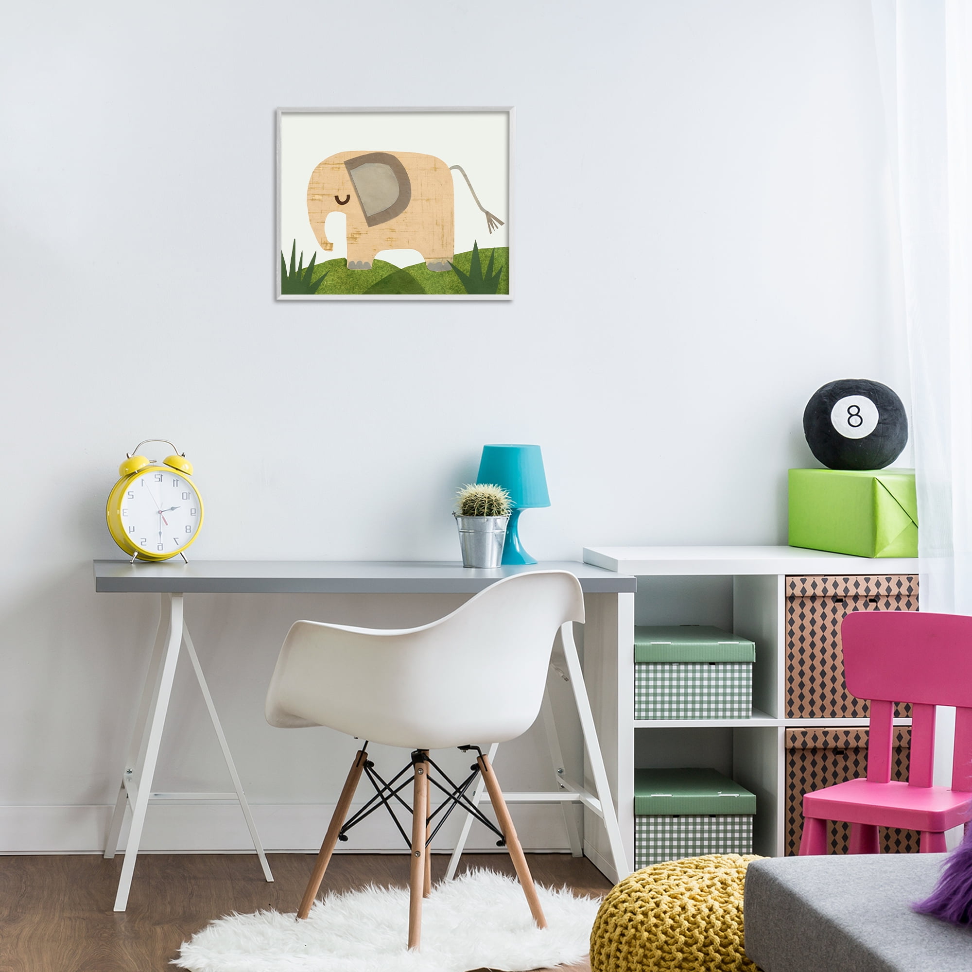 Stupell Industries Cozy Corner Elephant Animals & Insects Painting White Framed Art Print Wall Art, 20 x 16