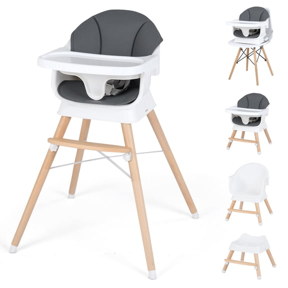Costway Solid Wood Baby Feeding Chair Convertible High Chair for Babies & Toddlers