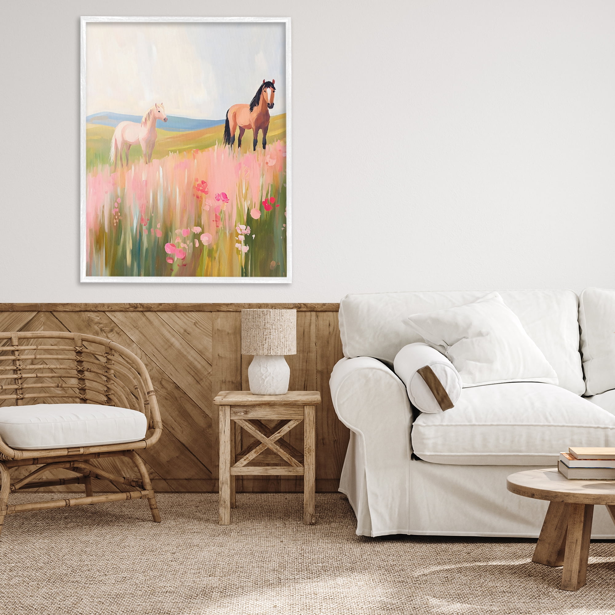 Stupell Industries Wild Horses in Pink Meadow White Framed Giclee Art, design by The Prints Vibe