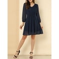 thumbnail image 6 of MODA NOVA Junior's Solid Color V Neck 3/4 Sleeve A-Line Casual Dress Dark Blue S, 6 of 6