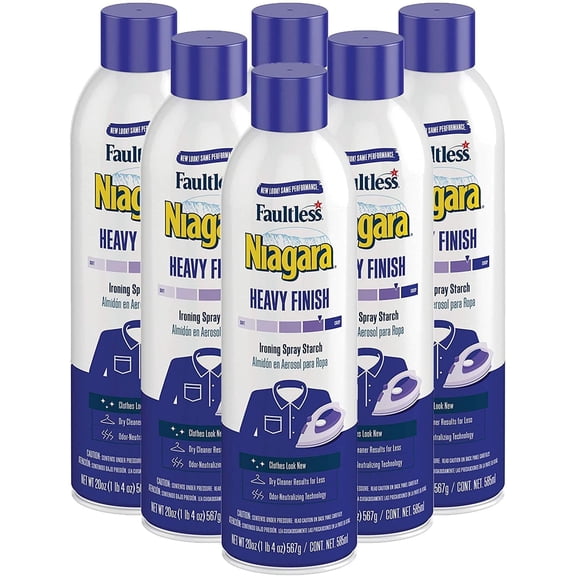 Heavy Starch Spray (20 oz, 6-Pack) - Niagara Heavy Finish Liquid Starch: Iron Aid Spray Pack for Clothes & Fabrics