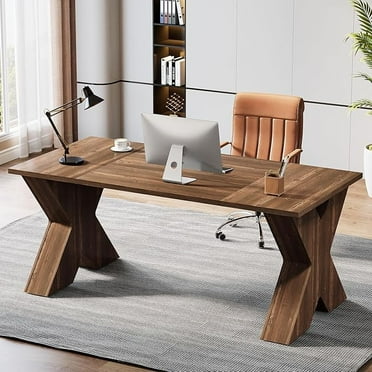 Tribesigns 63" Executive Desk, Modern Wood Large Office Computer Desk for Home Office, Brown