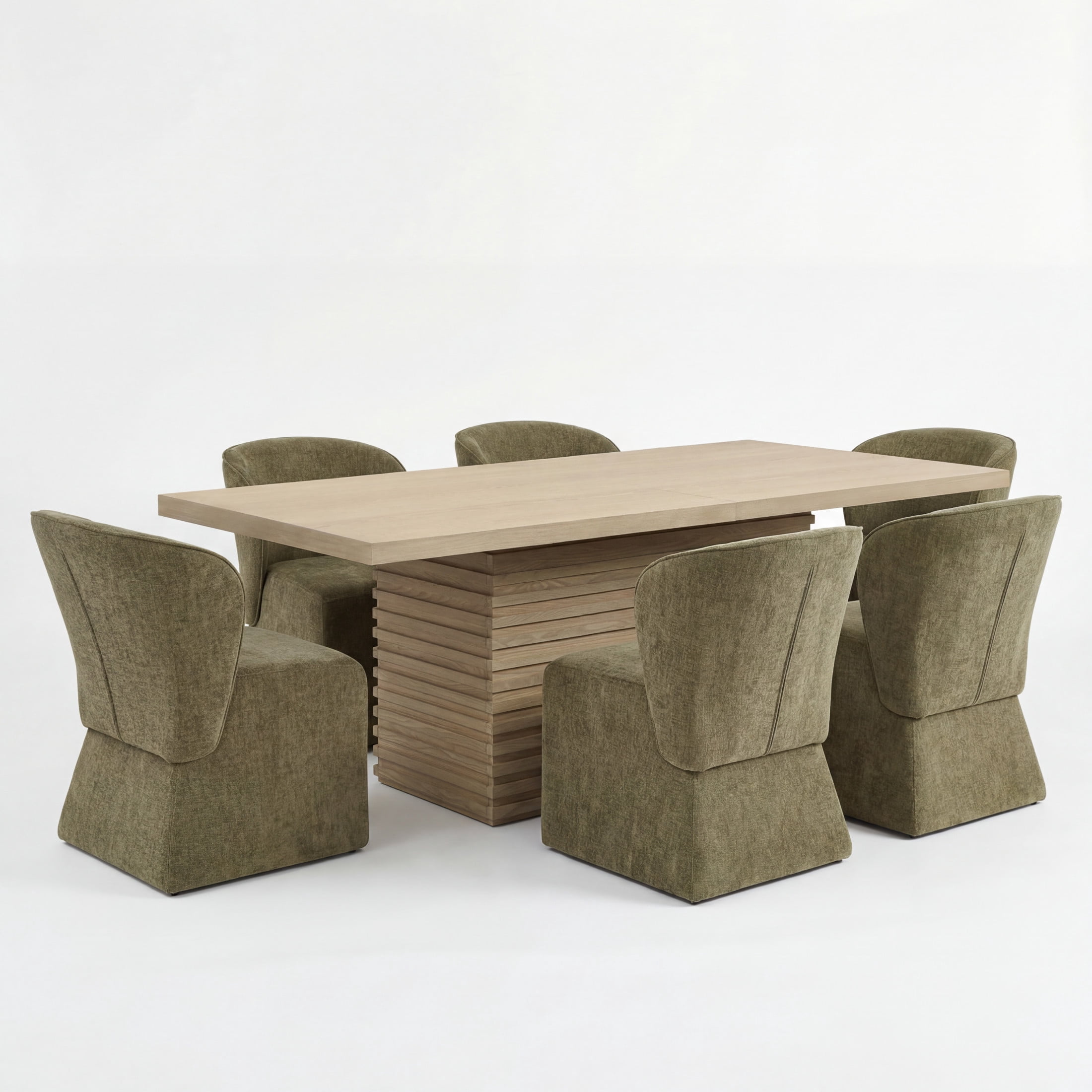 Christopher Knight Home 7-Piece Modern Dining Set, Table with 6 Upholstered Chairs, Light Natural+Olive Green