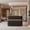 Black & Walnut, variant on 71" Modern Reception Desk with Power Outlets, Lockable Storage, LED Lighting, Keyboard Tray & Storage Cabinets, Black & Walnut