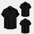 thumbnail image 2 of JLFKNG Mens Shirts Solid Color Striped Short Sleeve Shirts For Men Lapel Buttons Down Shirt Tops Breathable Loose Fit Comfy Summer Clothes, 2 of 9