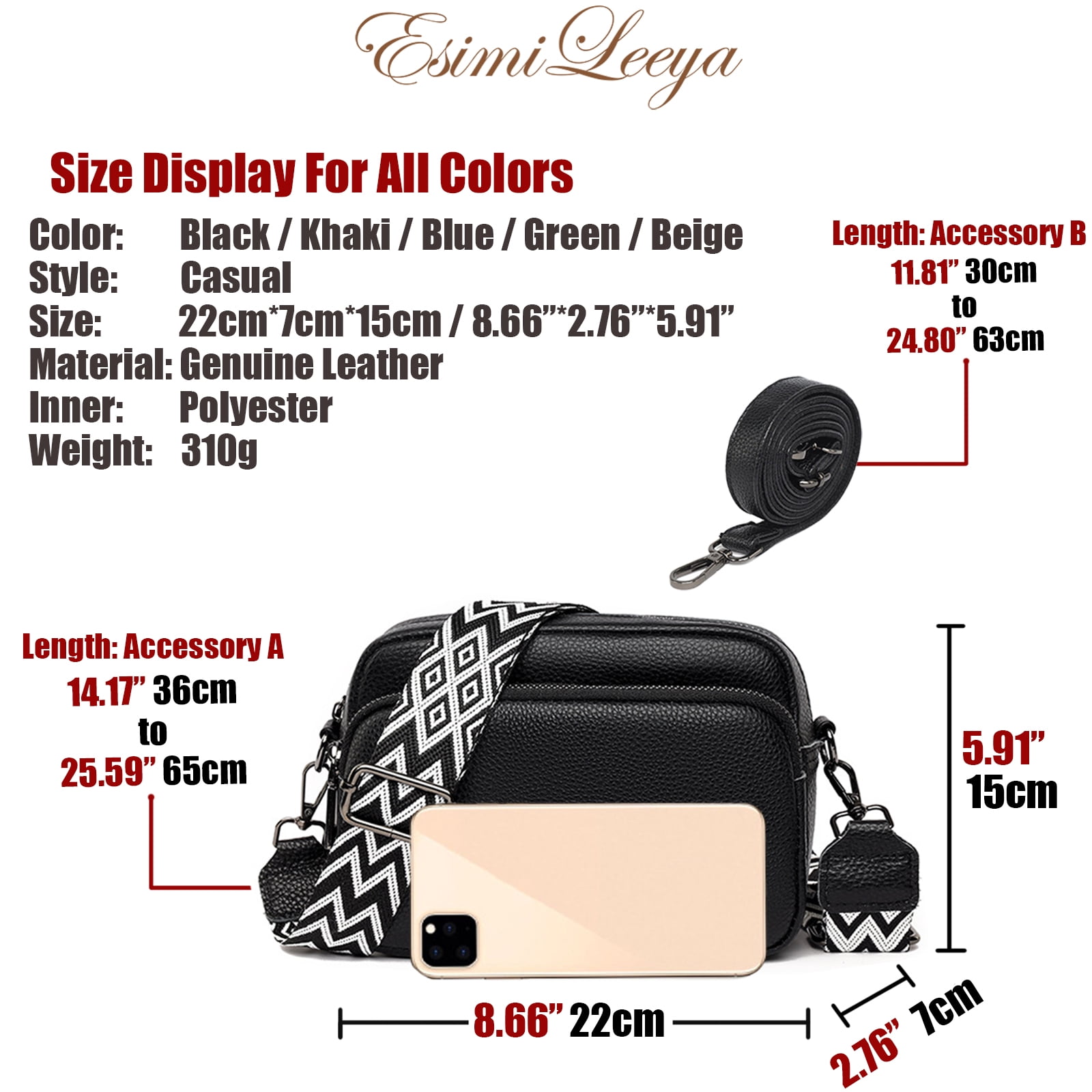 PORT&LOTUS Small Lightweight Crossbody Bag with Wide Guitar Strap Shoulder Bags for Women.