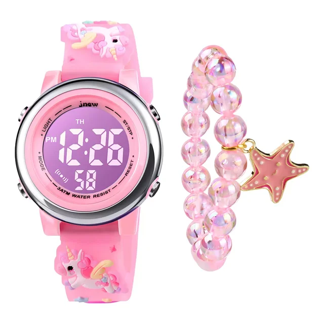 Reloj Digital Y Pulseras Ben Nevis Deportivo Resistente Al Agua Para Niño Y Niña Con Despertador, Temporizador, Luces Que Cambian De Color,correa Unicornio Rosa