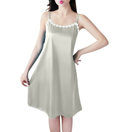 LIaqionyy Women Mini Slip Sleepwear Spaghetti Strap Satin Nightgown Scoop Neck Babydoll Dress Chemise Nightwear