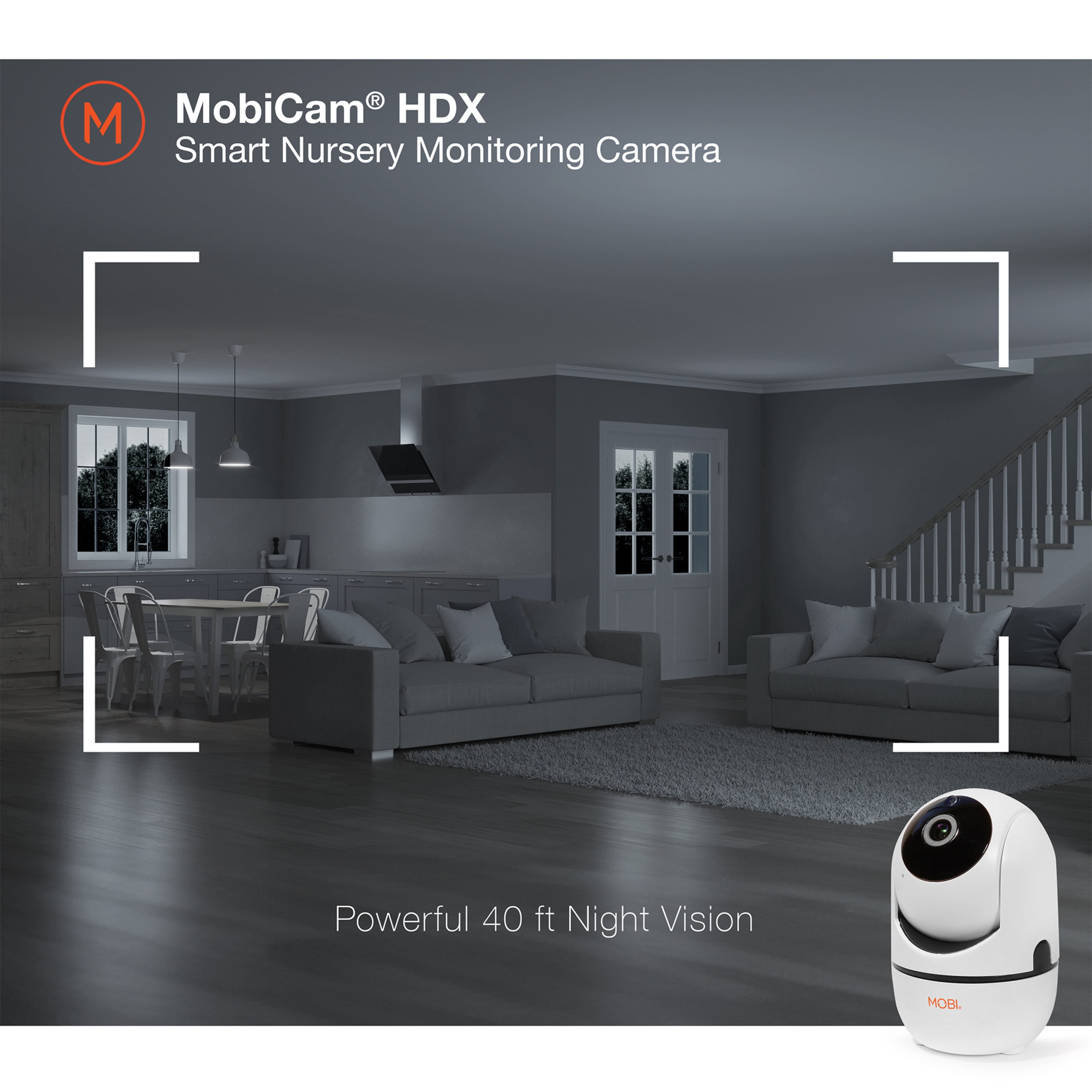 MobiCam HDX Wi-Fi Pan & Tilt Smart Nursery Monitoring Camera, Baby Video Monitor, Night Vision, Motion Detection, Full HD, Two-Way Audio, Remote View & Recording with Free Smart App