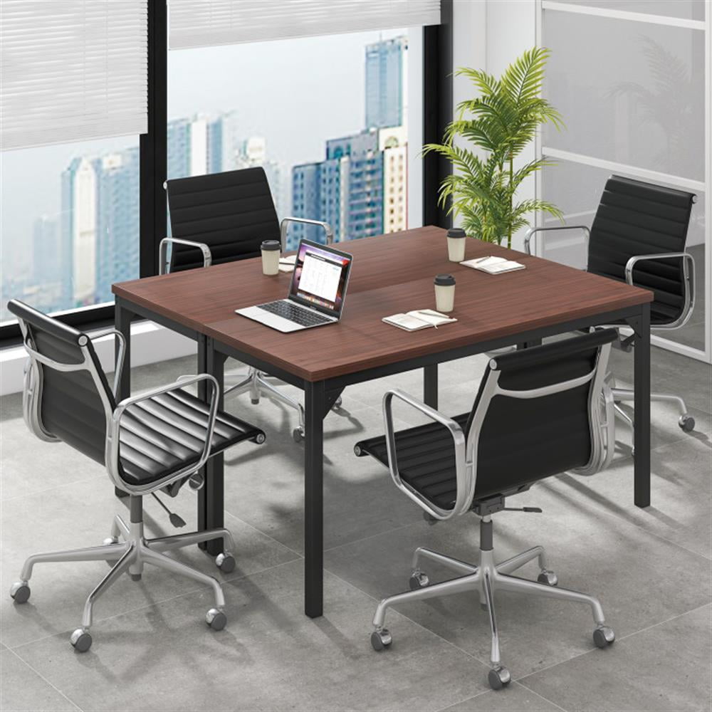 Demi Bonn 55" Conference Table with Heavy-duty Metal Frame, Small Home Office Desk Study Writing Table, Brown