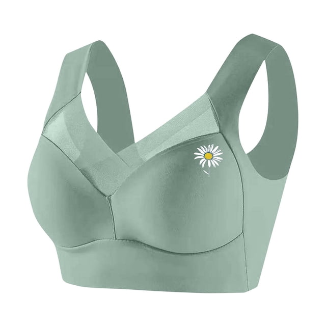 ManxiVoo Wireless Comfort Bras Full Coverage Minimizer with Adjustable Straps and Side Support for Everyday Wear Smooth T-Shirt Design L Size Light Green
