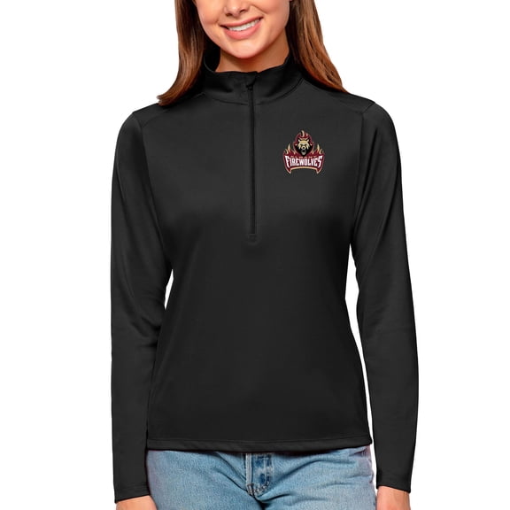 Women's Antigua Black Albany FireWolves Tribute Quarter-Zip Pullover Top