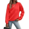 thumbnail image 2 of larppty Women's Long Sleeve Tops Casual Solid Cute Crewneck Basis Sweatshirts Pullover Fall Shirts (Red, S), 2 of 6