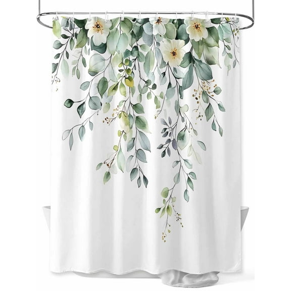 Fsddascl Eucalyptus Leaf Shower Curtain Set - Small 36" x 72" Washable Bathtub Curtain with 12 Hooks, Weeping Botanical Summer Flowers Waterproof Fabric Stall Shower Curtains for Bathroom/Bathtub