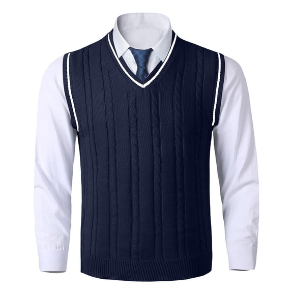 GBSYEWXS Men Vest Sweaters Sleeveless Pullover Trendy Solid Color Casual Navy V-Neck Sweater
