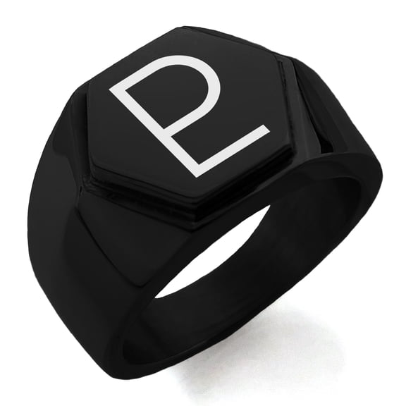 Stainless Steel Solar System Planetary Pluto Engraved Hexagon Crest Flat Top Biker Style Polished Ring