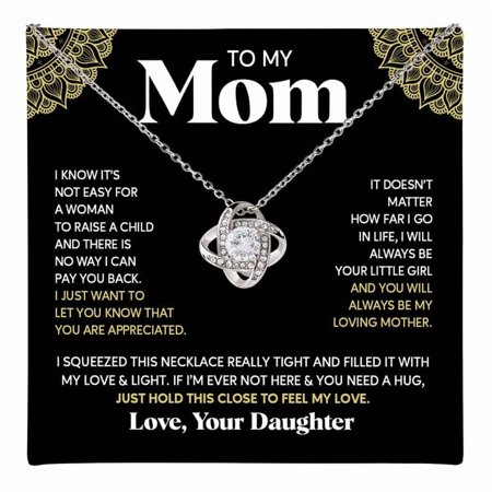 To My Mom Necklace From Son Or Daughter Mom Jewelry Women Meaningful Mother’S Day Birthday Mom Elegant Box With Sentimental Message Card #251, White Love Knot Necklace