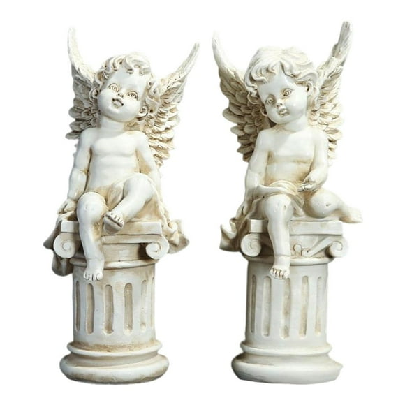 2 Pieces European Garden Figurines Greek Column Memorial Props Resin Cherub Statues for Indoor Outdoor Backyard Ledge Yard Porch