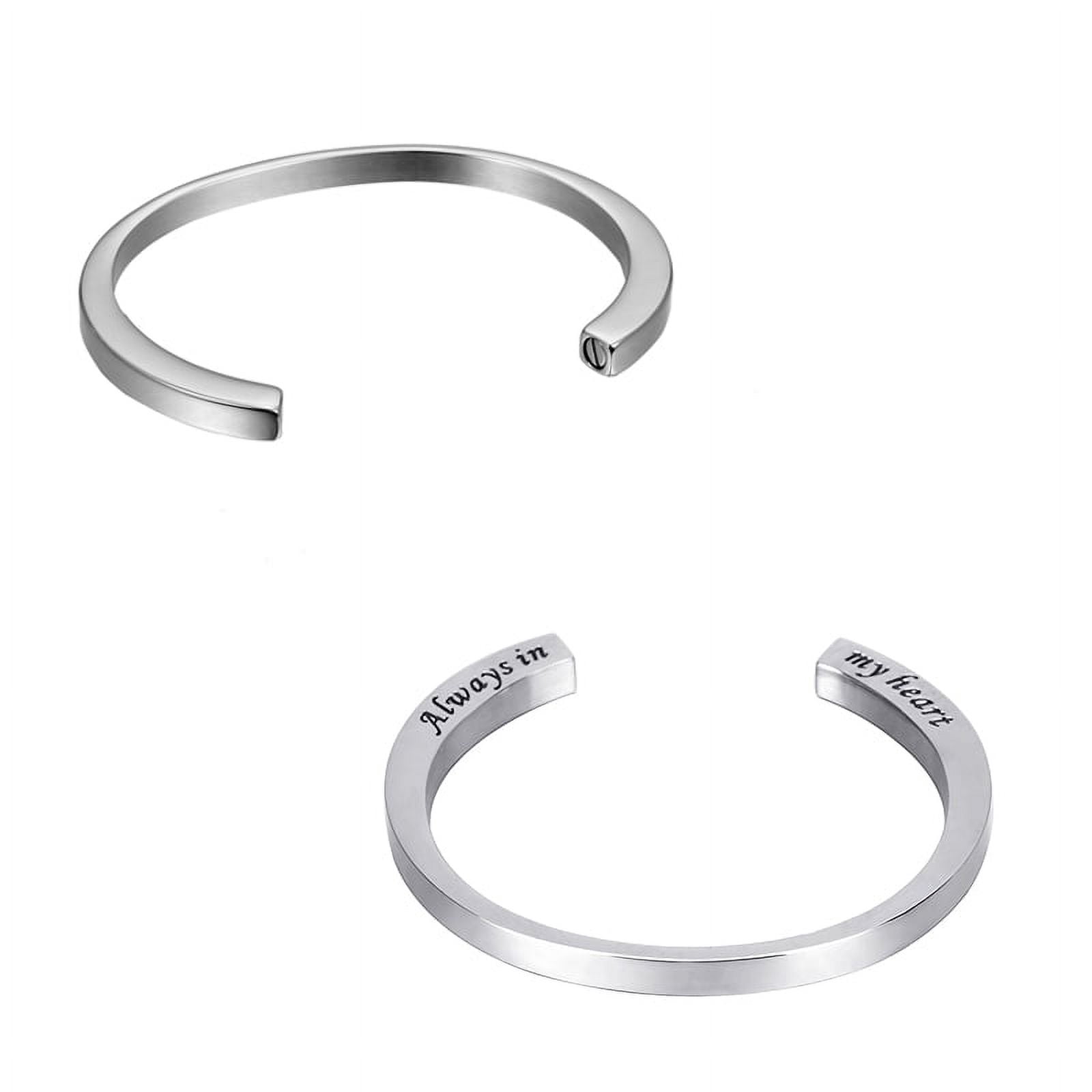 Silver Cremation Bracelet, Ashes Holder Memorial Keepsake, Bracelet for Ashes, Keepsake Urn Bracelet, Stainless Steel Container Jewelry, Funnel Kit and Jewelry Box Included [Silver, No Engraving]