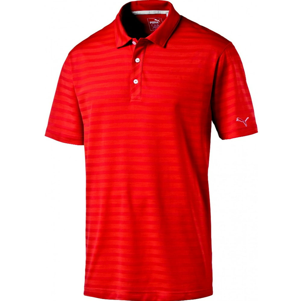 NEW Puma 2016 ESS Mixed Stripe Polo High Risk Red Small Golf Shirt ...