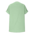 thumbnail image 4 of Linen Shirts for Women Casual V Neck Button Down Blouses Short Sleeve Office Work Tops Loose Vacation Tees Shirt Light Green M, 4 of 7