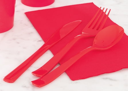 (6 pack) 24 Count Red Disposable Plastic Forks by Way To Celebrate