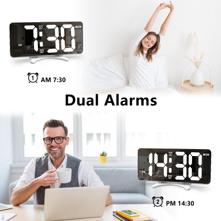 Modern Digital Clock With Charging Slim LED Mirror Digital Alarm Clock ...