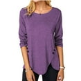 thumbnail image 2 of IROINNID Ladies Long Sleeve T Shirts Solid Loose T-shirt Blouse Round-Neck Home Tops,Purple, 2 of 4