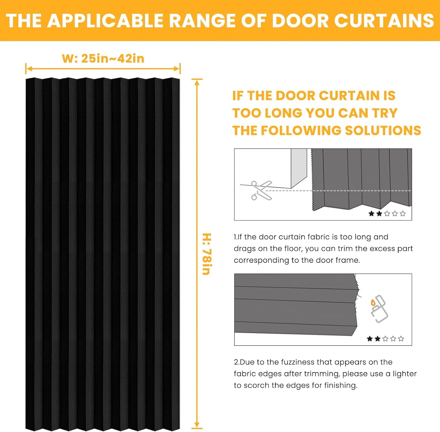 100% Blackout Magnetic Door Curtain Accordion Doors Interior Closet Door Curtain Invisible Applicable Bedroom Room Living Room Doorway (Black 42" W x 78" L) 1 Panel