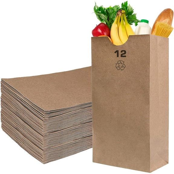 Brown Kraft Paper Bag (12 lb) Large - Paper Lunch Bags, Large Snacks, Gift Bags, Grocery, Merchandise, Party Bags (7 1/16 x 4 1/2 x 13 3/4 in.) (12 Pound Capacity) by EcoQuality (1500)