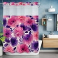 thumbnail image 2 of Spring Floral No Hook Shower Curtain with Snap in Liner Pink Purple Wildflowers Plants Leaf Linen Texture Waterproof Bathroom Shower Curtain with See Through Top Window for Bathtub 72" x 84", 2 of 9