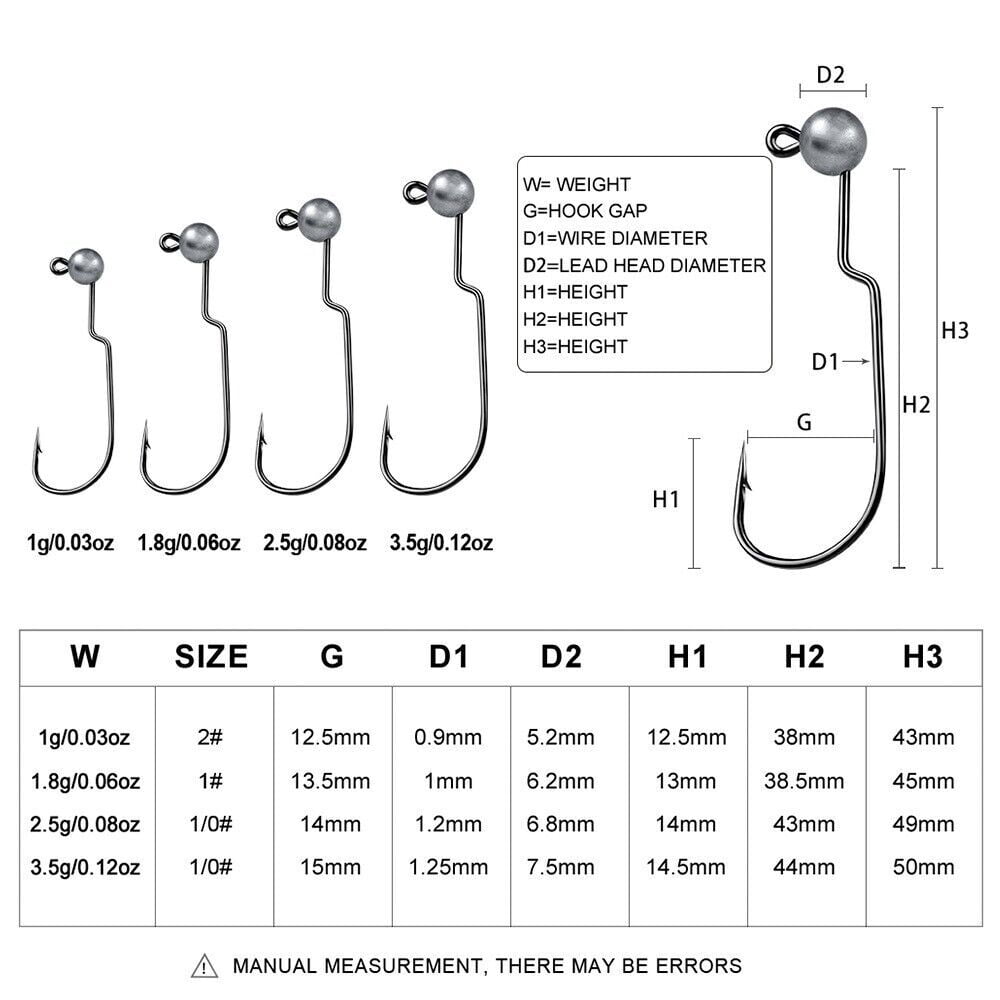 50Pcs Jig Head Hooks Crank Fishing Hook Lead Lure Soft Hard hook 1.8g-3.5g