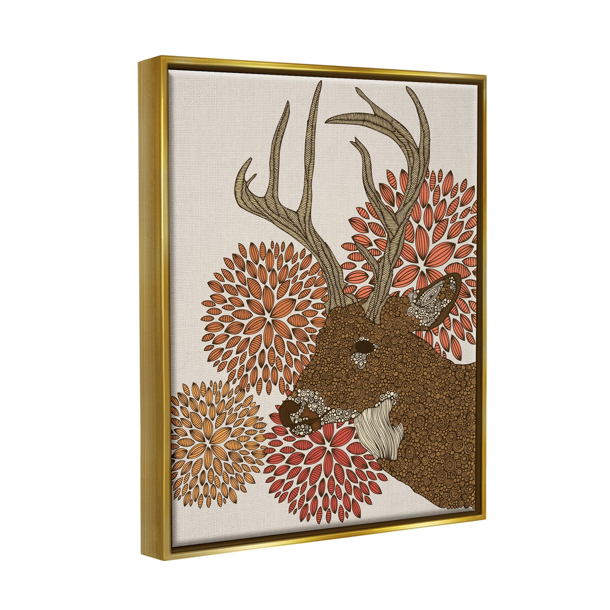 Stupell Industries Buck Deer Abstract Wildlife Botanical Intricate Patterns Graphic Art Metallic Gold Floating Framed Canvas Print Wall Art, Design by Valentina Harper