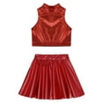 thumbnail image 4 of YONGHS Kids Girls Shiny Metallic Ballet Jazz Hip Hop Street Modern Dance Crop Top with Pleated Skirt Red 10, 4 of 7