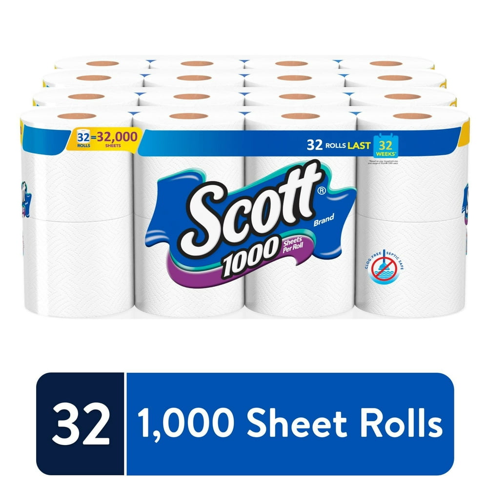 Scott 1000 Sheets Per Roll Toilet Paper, 32 Rolls (4 Packs of 8) Bath